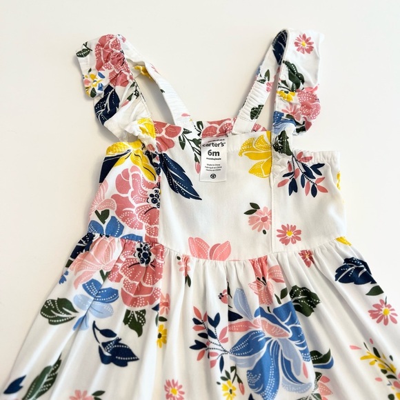 Carter's Dress Ruffle Sleeve Floral Poplin White, Pink, Blue Baby Girl 6 Months - Picture 4 of 7